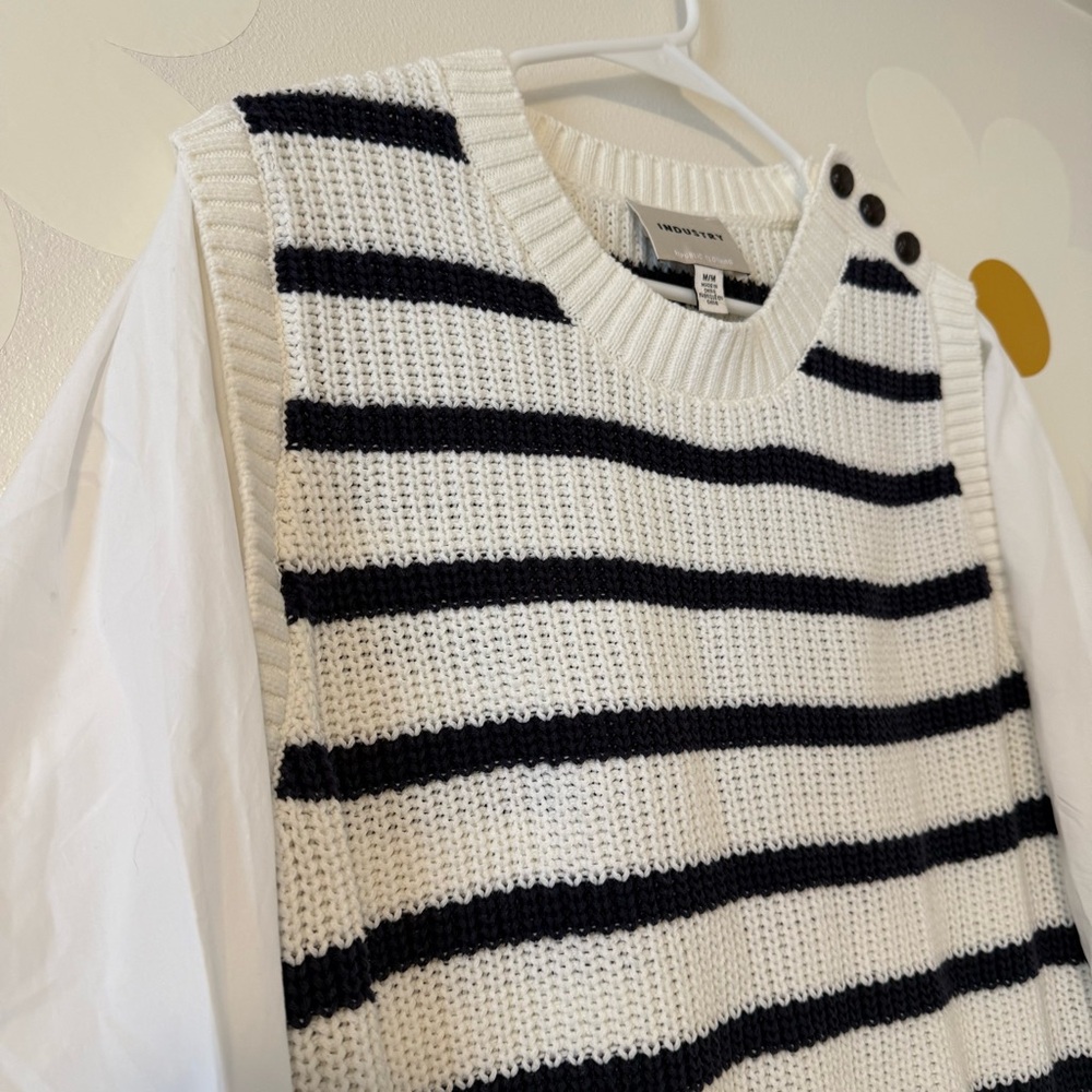 EUC Industry Bambi Crewneck Sweater Vest Ivory and Navy Stripe: as seen by Rails - Picture 10 of 15